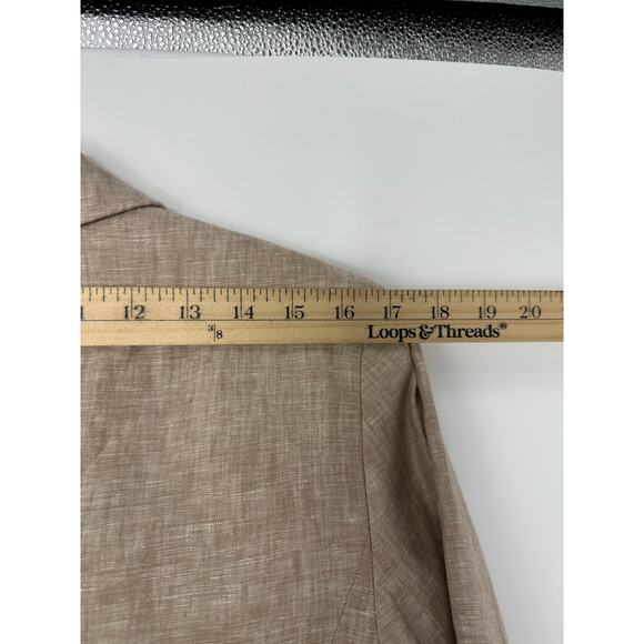 Talbots 100% Linen Double Breasted Cropped Blazer Tan Size 12 Career Neutral - Picture 9 of 9